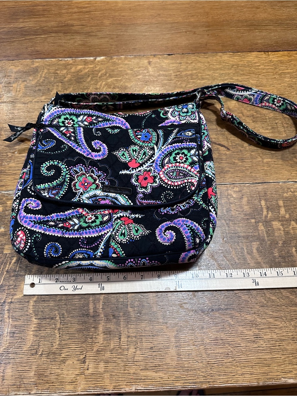 Vera Bradley Black Paisley Quilted Crossbody with Multicolor Accents